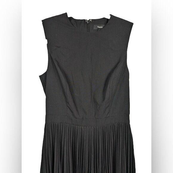 Theory NWT Pleated Midi Dress in Sleek Poplin Black Size 4 MSRP $495 - Picture 9 of 9